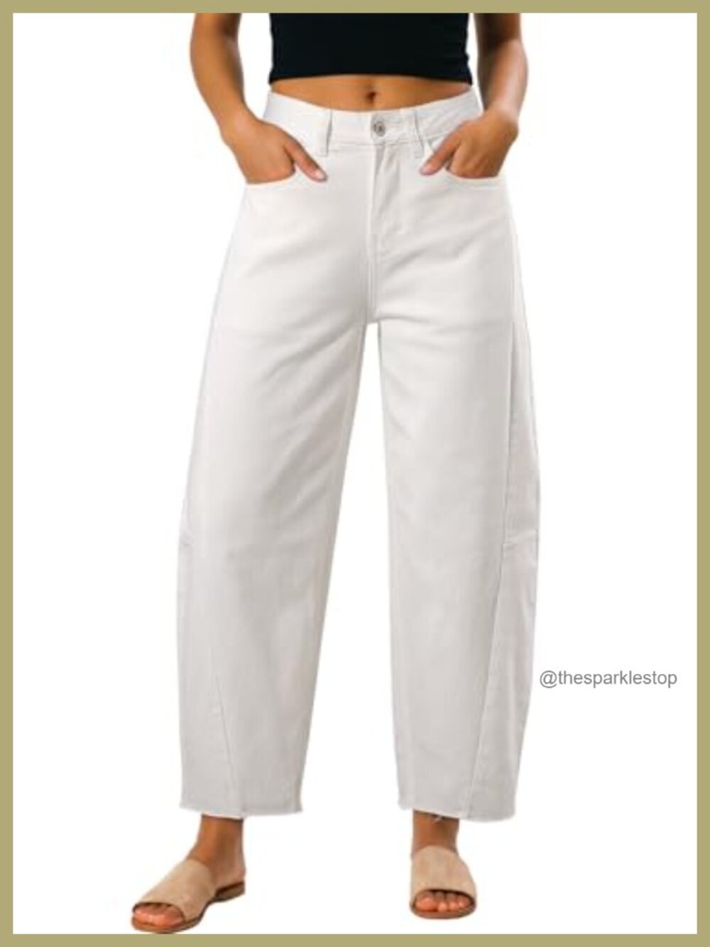 High Waisted Wide Leg Barrel Jeans Raw Edge Hem Loose Fit Denim Pants